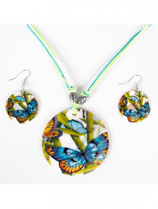 Fashion Butterfly Print Necklace and Earrings Set